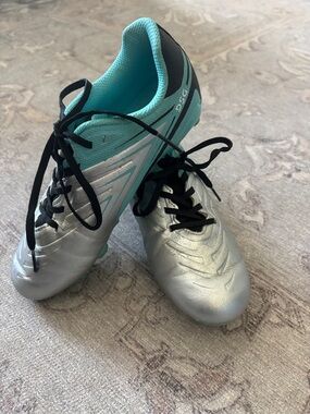 Silver and Teal Kid’s Cleats